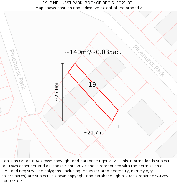 19, PINEHURST PARK, BOGNOR REGIS, PO21 3DL: Plot and title map
