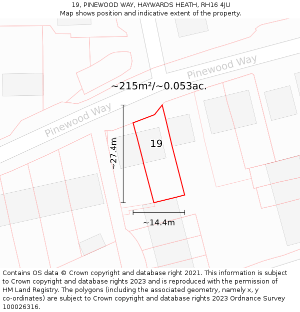 19, PINEWOOD WAY, HAYWARDS HEATH, RH16 4JU: Plot and title map