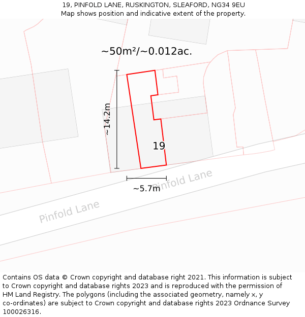 19, PINFOLD LANE, RUSKINGTON, SLEAFORD, NG34 9EU: Plot and title map