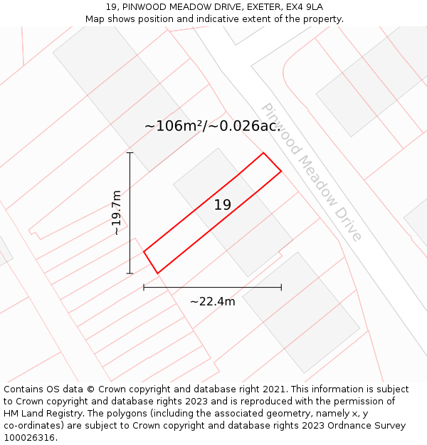 19, PINWOOD MEADOW DRIVE, EXETER, EX4 9LA: Plot and title map