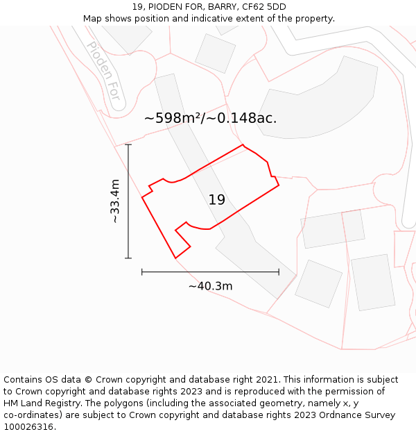 19, PIODEN FOR, BARRY, CF62 5DD: Plot and title map