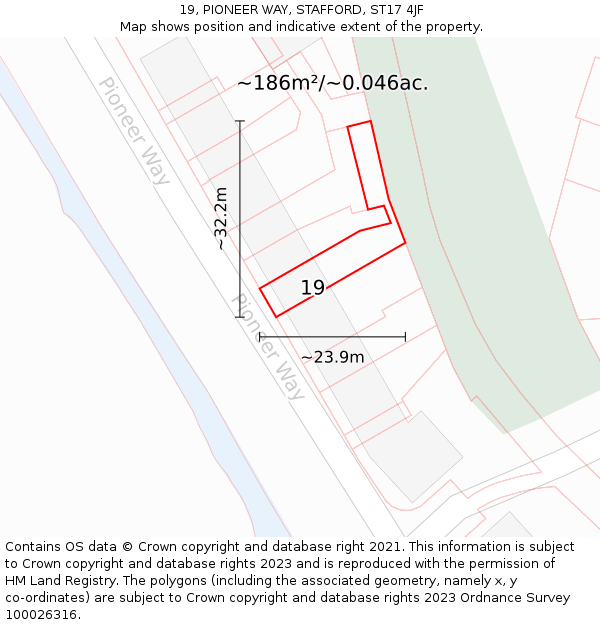 19, PIONEER WAY, STAFFORD, ST17 4JF: Plot and title map