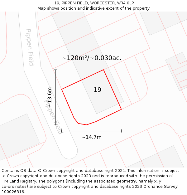 19, PIPPEN FIELD, WORCESTER, WR4 0LP: Plot and title map