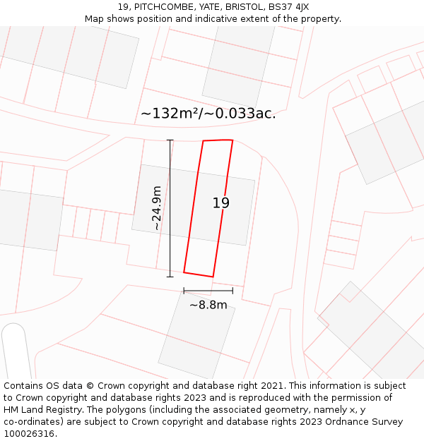 19, PITCHCOMBE, YATE, BRISTOL, BS37 4JX: Plot and title map