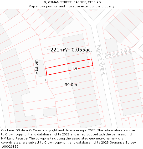 19, PITMAN STREET, CARDIFF, CF11 9DJ: Plot and title map