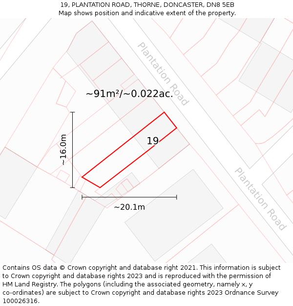 19, PLANTATION ROAD, THORNE, DONCASTER, DN8 5EB: Plot and title map