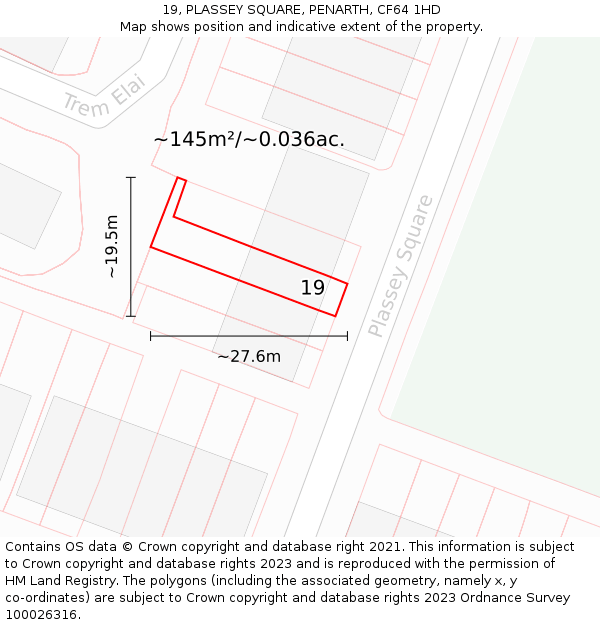 19, PLASSEY SQUARE, PENARTH, CF64 1HD: Plot and title map