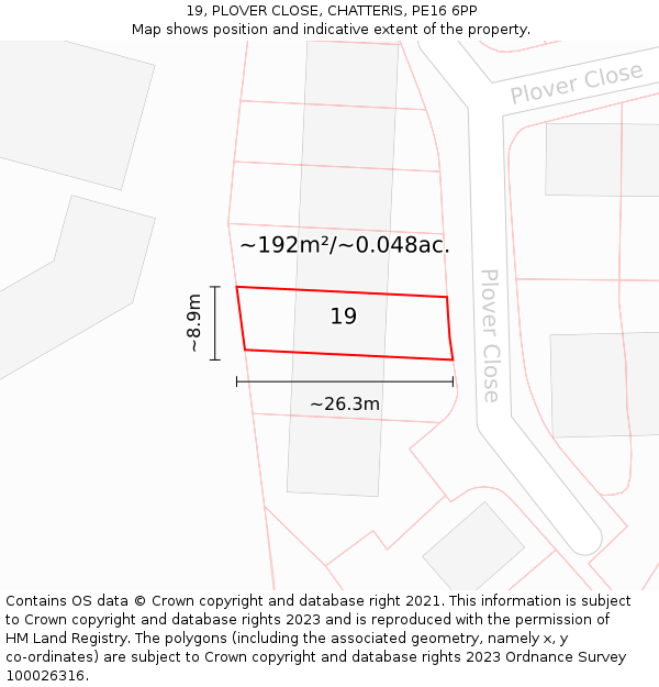19, PLOVER CLOSE, CHATTERIS, PE16 6PP: Plot and title map
