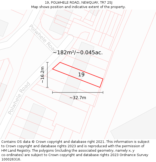 19, POLWHELE ROAD, NEWQUAY, TR7 2SJ: Plot and title map