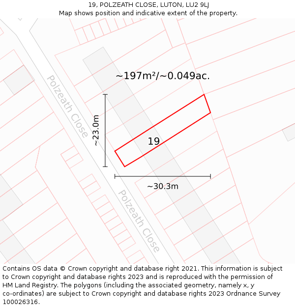 19, POLZEATH CLOSE, LUTON, LU2 9LJ: Plot and title map
