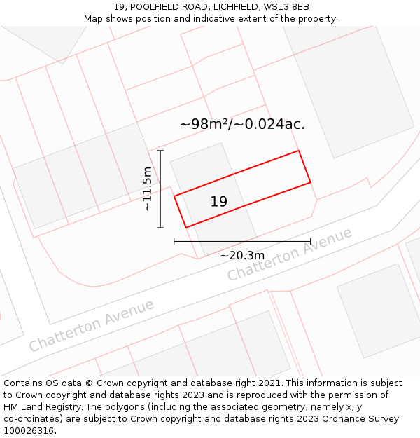 19, POOLFIELD ROAD, LICHFIELD, WS13 8EB: Plot and title map