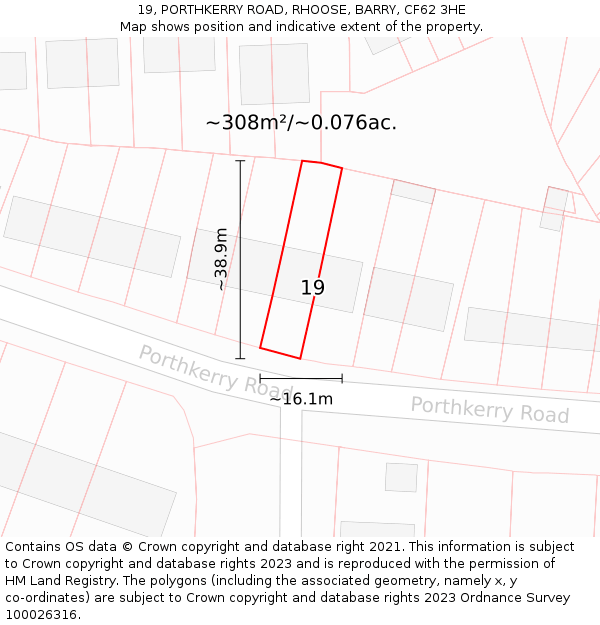 19, PORTHKERRY ROAD, RHOOSE, BARRY, CF62 3HE: Plot and title map