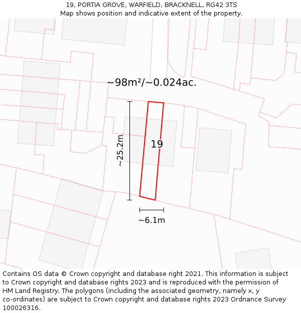 19, PORTIA GROVE, WARFIELD, BRACKNELL, RG42 3TS: Plot and title map