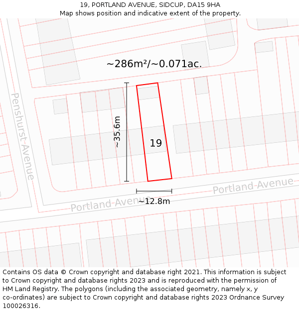 19, PORTLAND AVENUE, SIDCUP, DA15 9HA: Plot and title map