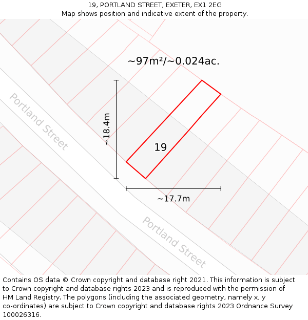 19, PORTLAND STREET, EXETER, EX1 2EG: Plot and title map