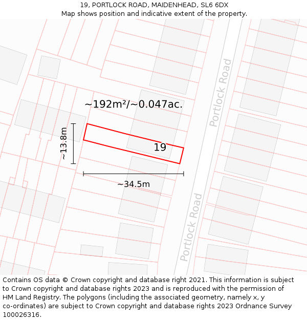 19, PORTLOCK ROAD, MAIDENHEAD, SL6 6DX: Plot and title map