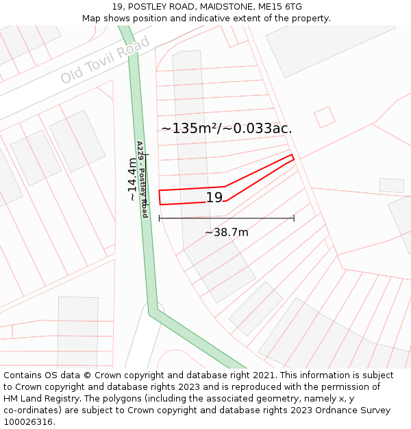 19, POSTLEY ROAD, MAIDSTONE, ME15 6TG: Plot and title map