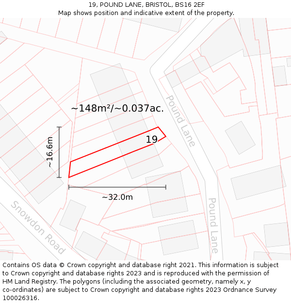 19, POUND LANE, BRISTOL, BS16 2EF: Plot and title map