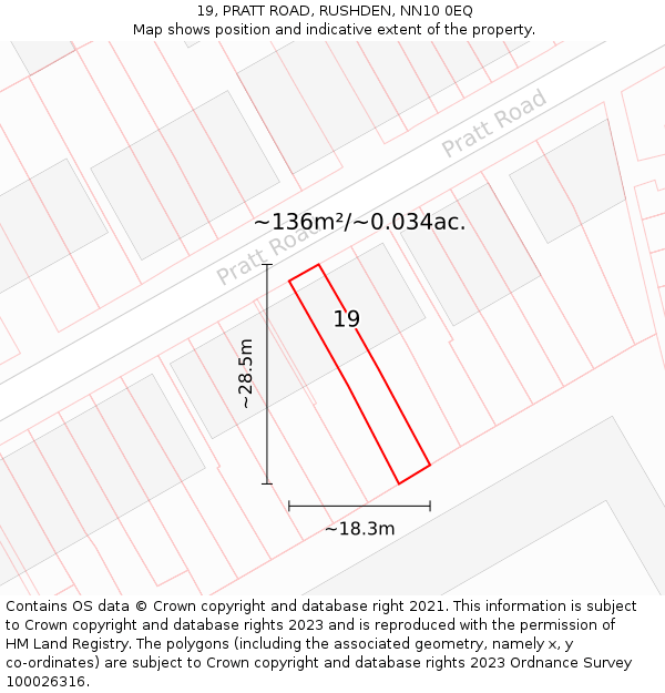 19, PRATT ROAD, RUSHDEN, NN10 0EQ: Plot and title map