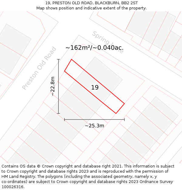 19, PRESTON OLD ROAD, BLACKBURN, BB2 2ST: Plot and title map