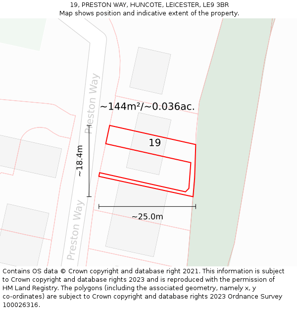 19, PRESTON WAY, HUNCOTE, LEICESTER, LE9 3BR: Plot and title map