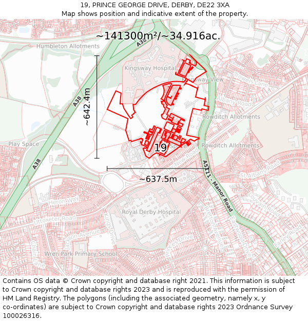 19, PRINCE GEORGE DRIVE, DERBY, DE22 3XA: Plot and title map