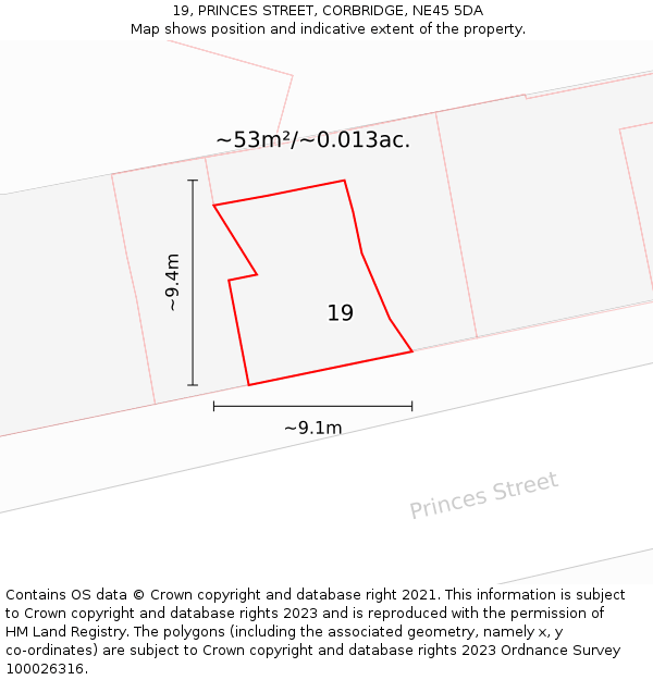 19, PRINCES STREET, CORBRIDGE, NE45 5DA: Plot and title map