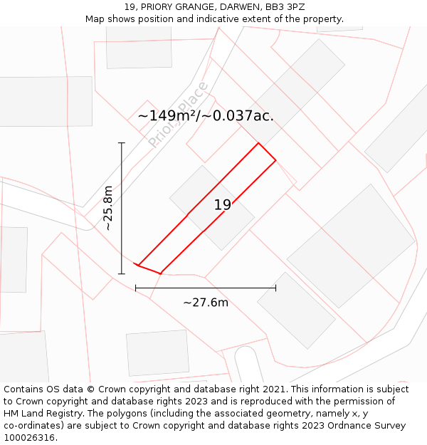 19, PRIORY GRANGE, DARWEN, BB3 3PZ: Plot and title map