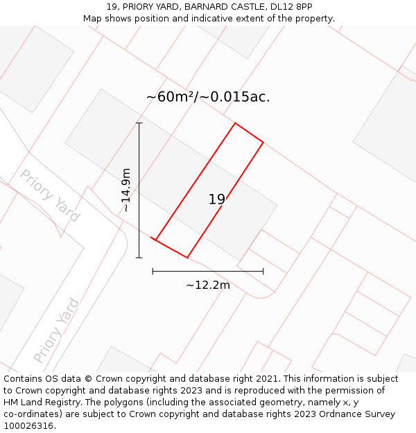19, PRIORY YARD, BARNARD CASTLE, DL12 8PP: Plot and title map