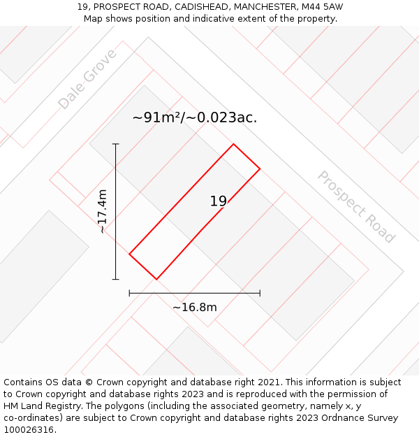 19, PROSPECT ROAD, CADISHEAD, MANCHESTER, M44 5AW: Plot and title map