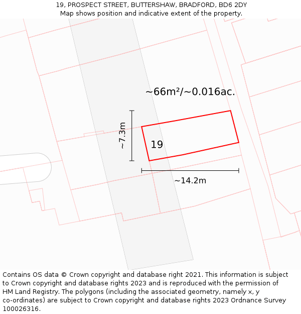 19, PROSPECT STREET, BUTTERSHAW, BRADFORD, BD6 2DY: Plot and title map