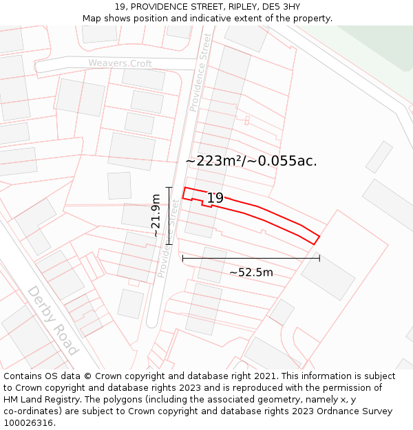 19, PROVIDENCE STREET, RIPLEY, DE5 3HY: Plot and title map