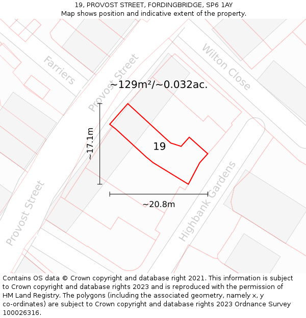 19, PROVOST STREET, FORDINGBRIDGE, SP6 1AY: Plot and title map