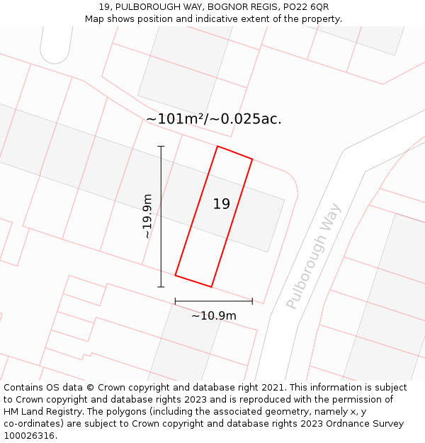 19, PULBOROUGH WAY, BOGNOR REGIS, PO22 6QR: Plot and title map