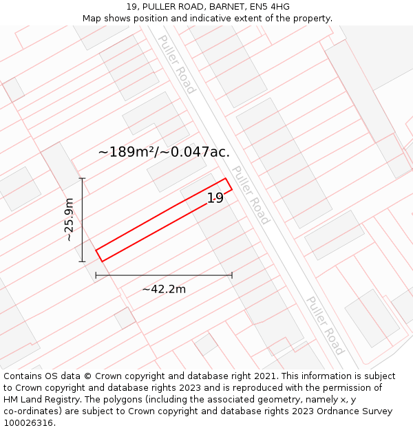 19, PULLER ROAD, BARNET, EN5 4HG: Plot and title map