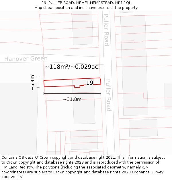 19, PULLER ROAD, HEMEL HEMPSTEAD, HP1 1QL: Plot and title map