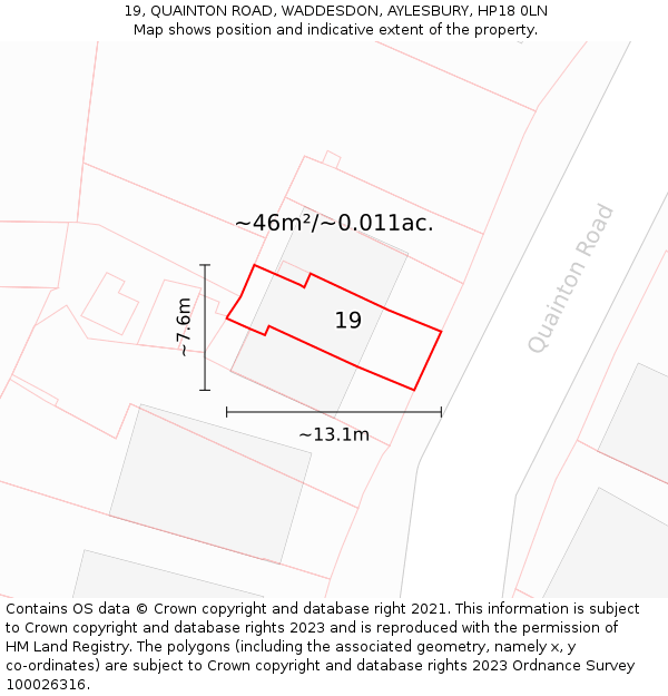 19, QUAINTON ROAD, WADDESDON, AYLESBURY, HP18 0LN: Plot and title map