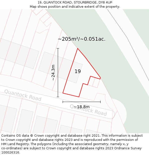 19, QUANTOCK ROAD, STOURBRIDGE, DY8 4UP: Plot and title map