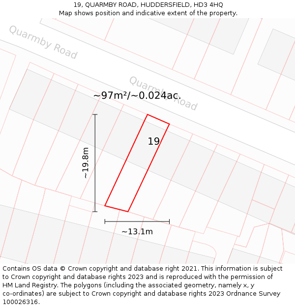 19, QUARMBY ROAD, HUDDERSFIELD, HD3 4HQ: Plot and title map