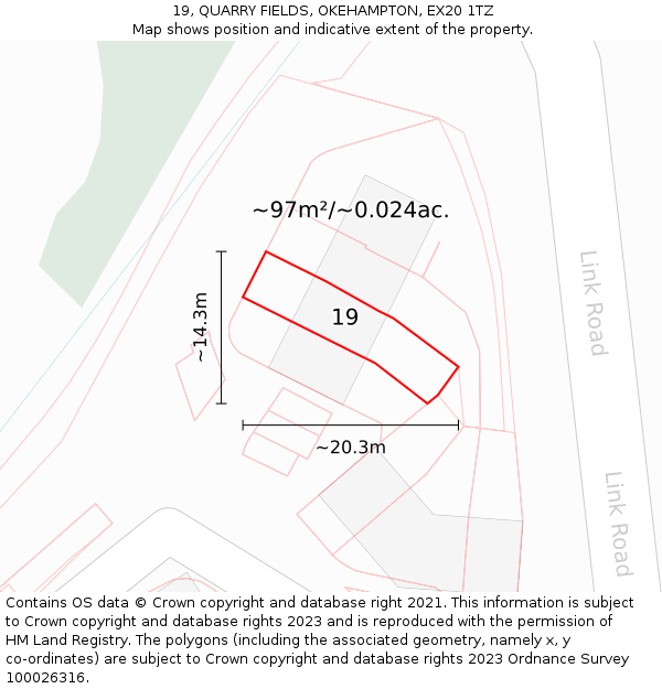 19, QUARRY FIELDS, OKEHAMPTON, EX20 1TZ: Plot and title map