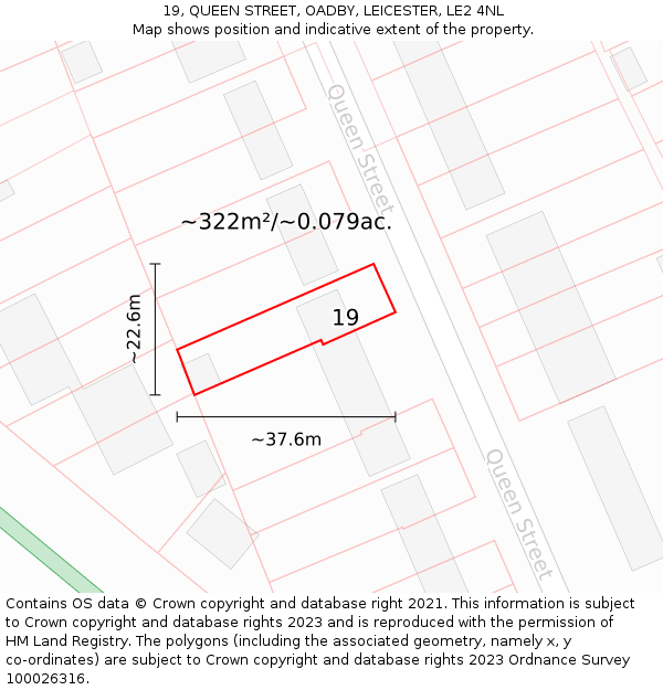 19, QUEEN STREET, OADBY, LEICESTER, LE2 4NL: Plot and title map