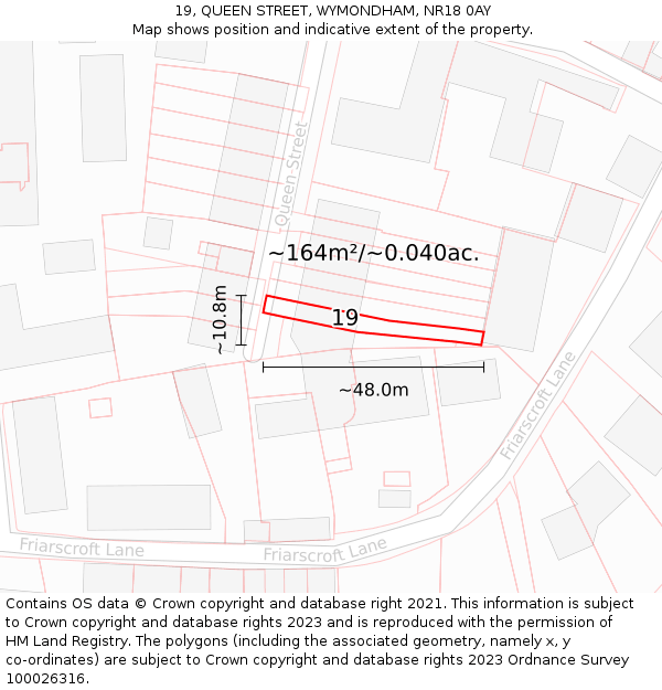 19, QUEEN STREET, WYMONDHAM, NR18 0AY: Plot and title map