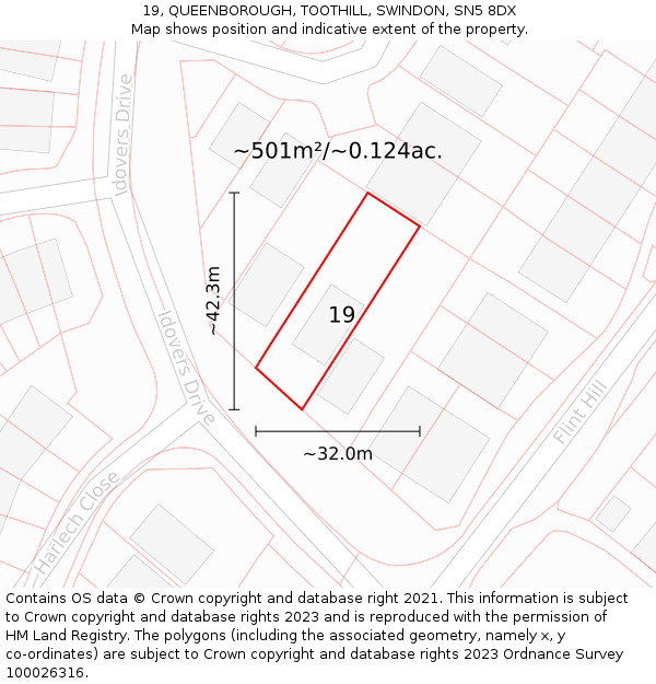 19, QUEENBOROUGH, TOOTHILL, SWINDON, SN5 8DX: Plot and title map