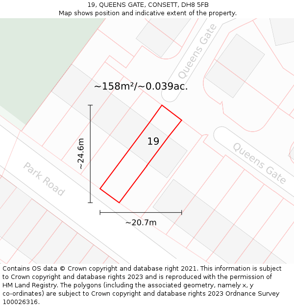 19, QUEENS GATE, CONSETT, DH8 5FB: Plot and title map
