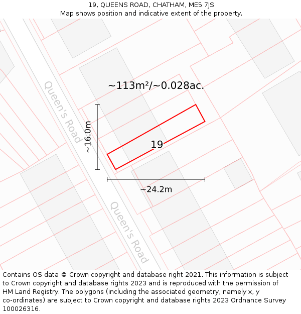 19, QUEENS ROAD, CHATHAM, ME5 7JS: Plot and title map