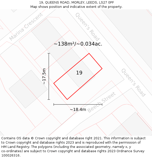 19, QUEENS ROAD, MORLEY, LEEDS, LS27 0PF: Plot and title map