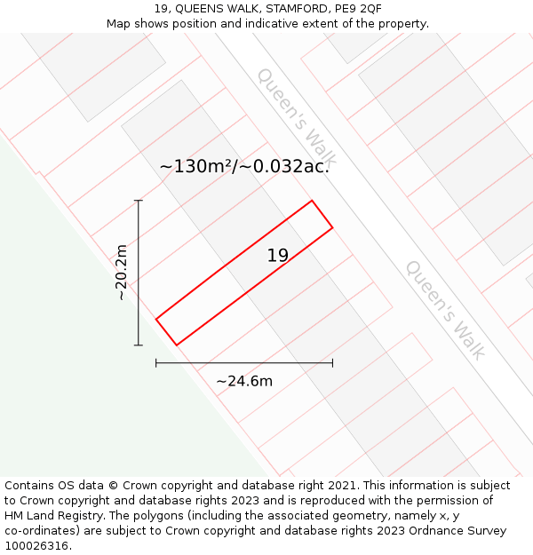 19, QUEENS WALK, STAMFORD, PE9 2QF: Plot and title map