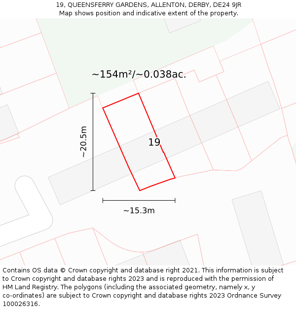 19, QUEENSFERRY GARDENS, ALLENTON, DERBY, DE24 9JR: Plot and title map