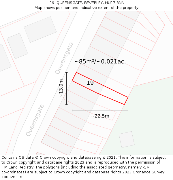 19, QUEENSGATE, BEVERLEY, HU17 8NN: Plot and title map