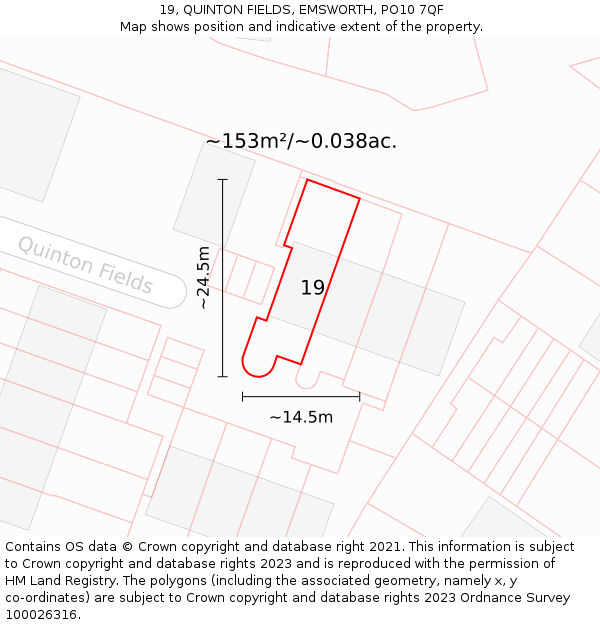 19, QUINTON FIELDS, EMSWORTH, PO10 7QF: Plot and title map
